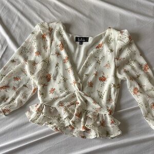 White & Peach Floral Blouse Lulus